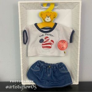 NEW! 2008 Build a Bear Hug Freely Tee With Denim Jean Skirt Outfit